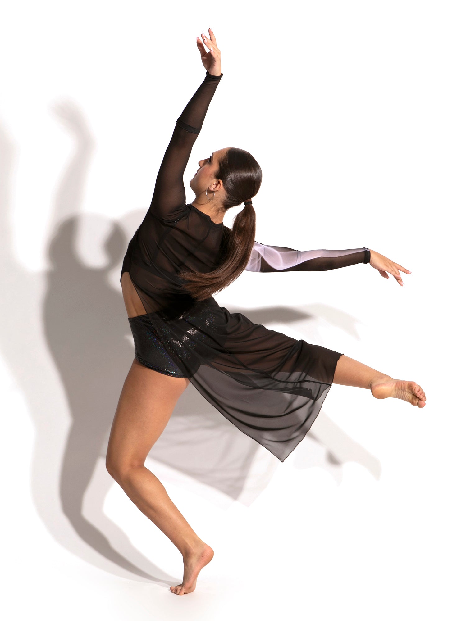 black mesh dance dress Aislor Women's Contemporary Dance Costume Sheer Mesh Ballet Lyrical Dress Dancewear Black M
